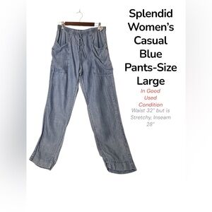 Splendid Blue Wide-Leg Pants | Elastic Waist Drawstring | Size L